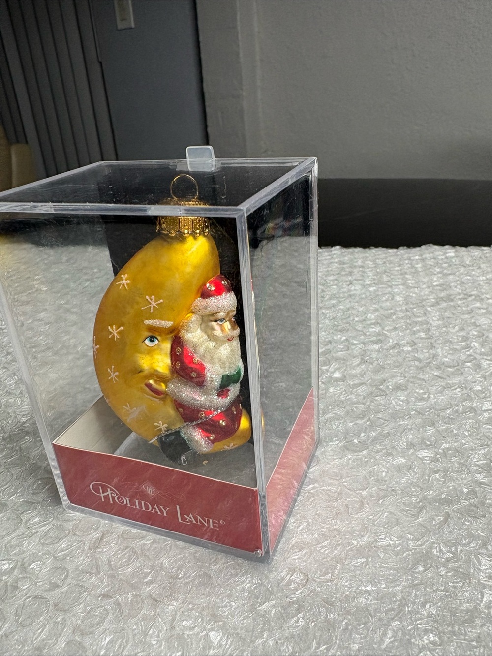 Holiday Lane Santa Claus on the Moon Blown Glass Ornament